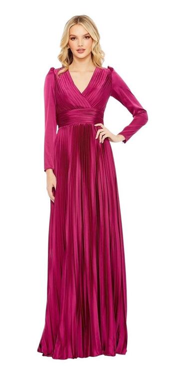 Mac Duggal Dresses & Skirts - Mac Duggal 26542 Magenta Pleated Satin Long Sleeve Empire Waist Gown Size 8 $458